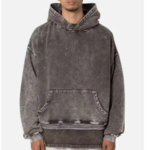 Sweat à capuche sport en molleton 340 grammes de haute qualité pour homme, coupe oversize, effet vieilli, couleur unie, logo personnalisé, teint uni, hiver - Product Image 1