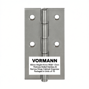 VORMANN 80mm Height 41mm Width 1.5mm Thickness Rolled Stainless Steel <b>Narrow</b> Hinge Cabinet Organizer Packaged in Units of 10 - Product Image 3