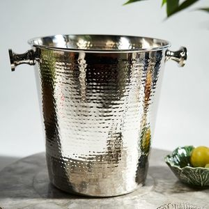 Bulk Silver Hammered Stainless Steel Ice Bucket Wholesale Double-Walled Insulated Wine & Champagne <b>Cooler</b> for Hotels and Events - Product Image 2