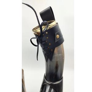 Cuerno de búfalo genuino indio, cuerno para beber, cuernos vikingos de estilo Animal con soporte de cuero, artículos religiosos a la venta en India a granel - Product Image 5