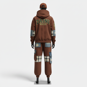 Chándal de Mujer de Alta Calidad en Algodón y Poliéster con Forro Polar, Tejido Cálido GSM, Panel de Mezclilla Marrón, Logotipo Personalizado, Tallas Grandes - Product Image 2