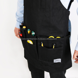 Tablier de jardin en toile noir avec logo personnalisé Poches multifonctions Bretelles croisées dans le dos Conception de la taille Tissu en coton Kits d'outils de travail en plein air - Product Image 4