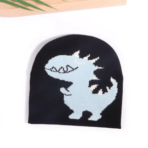 Automne et hiver enfants Jacquard Beanie chapeaux avec motif dinosaures mignon enfants couleur unie en peluche chaud bonnets casquette - Product Image 5