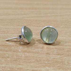 2.4 Grams Prehnite Stud <b>Earrings</b> 14k Gold Rose White and Yellow with <b>Opal</b> and Diamond Bezel Setting - Product Image 1