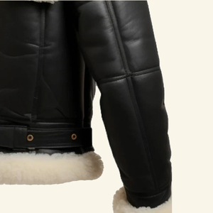 แจ็คเก็ตขายดีสำหรับผู้ชาย แจ็คเก็ตหนังบอมเบอร์ B3 สำหรับฤดูหนาว อุ่นสบาย ทำด้วยมือ หนังแกะแท้คุณภาพพรีเมียม บุขนเชอร์ปาและขนเฟอร์เทียม - Product Image 3