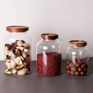JM <strong>Large</strong> 1 Gallon Glass <strong>Jar</strong> with Wooden Airtight Lid Set of 2 for Flour Spaghetti PastaPowder Tea Coffee - Product Image 1