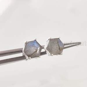 Pendientes de Botón para Mujer, Piedra Preciosa de Labradorita Natural, Piedra de Nacimiento Genuina, Joyería Hecha a Mano para Navidad, Pendientes de Botón de Plata de Ley 925 - Product Image 1