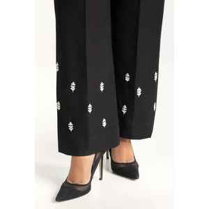 Pantalon noir brodé écologique Khaddar pour l'automne, taille haute et jambe large, IPT-44018 - Product Image 3