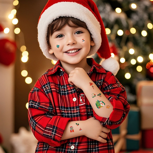 Tutti i nuovi tatuaggi temporanei per bambini impermeabili per natale per l'applicazione del corpo e del viso fatti di carta - Product Image 1