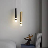 Lustre de salle à manger moderne en aluminium, suspension cylindrique longue tube LED, finition noire, blanc chaud 3000K, Ra80 moyen, pour chambre à coucher et chevet