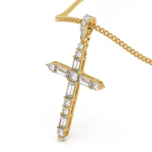 Rose Gold Plated 925 Sterling Silver <b>Cross</b> Pendant Necklace with Round Brilliant Cut Moissanite Vintage Style Women's Gift - Product Image 6