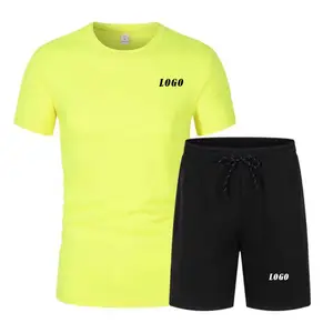 Factory Direct Sale Summer Men Sportswear Comfortable And Breathable Two Pcs Slim Fit Short Sleeve T Shirt And Shorts Set