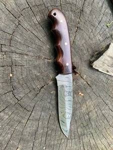 Lame en acier damas faite à la main avec manche en bois de rose couteau de camping en plein air pour Skinner & Hunting personnalisable OEM DIY Grade. - Product Image 3