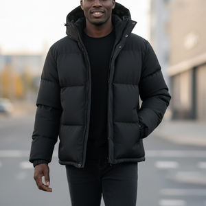 Chaqueta de bombardero con capucha impermeable de poliéster 100% de alta calidad para hombres con cuello levantado ropa de calle de invierno impresa personalizada - Product Image 5