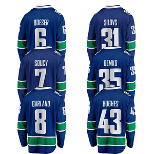 Maillots de hockey sur glace de Vancouver 2024 imprimés par transfert thermique # 40 Pettersson # 43 Hughes # 8 # 6 logos brodés sur uniforme 100% coton - Product Image 1