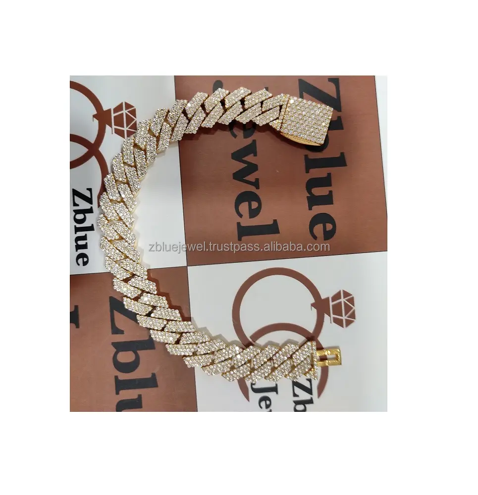 13mm 8inche ghiacciato lustrando diamanti Hip Hop Miami commercio all'ingrosso bracciale cubano gioielli cristallo da polso Moissanite bracciale cubano