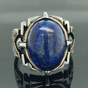 Bague vintage pour homme en argent sterling 925 taillée à la main avec pierre naturelle de lapis-lazuli bijoux en perles et diamants éblouissants - Product Image 6
