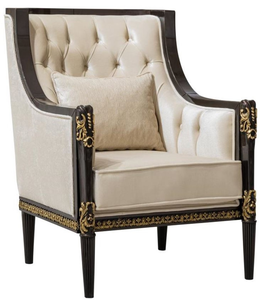 Fauteuil d'appoint de style européen royal avec cadre en bois massif doré et tissu brocart de qualité supérieure - Product Image 2