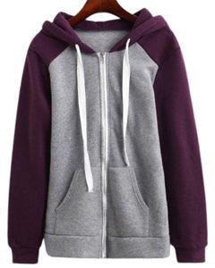 Sudadera con Capucha y Cremallera, Manga Raglán, Color Gris Morado, con Bolsillos Delanteros, Informal, Unisex, Suave, Cómoda, Estilo Urbano - Product Image 1