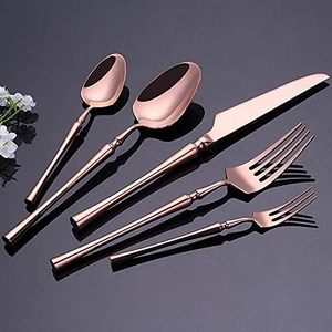 Ensemble de couverts en acier inoxydable fini or rose avec poignée ronde fine pour les fêtes de mariage - Product Image 3