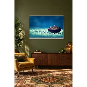 Impression sur toile de grains de café Fida avec gouttes d'eau sur fond bleu - Product Image 4