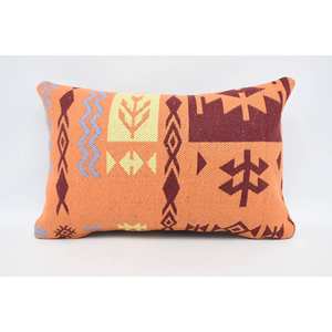 Almohada de lana naranja de estilo tradicional con estampado geométrico de 16x24 pulgadas con estampados cuadrados florales vintage estilo de lujo para uso en sofá - Product Image 1