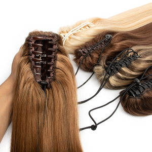 Extensions de cheveux humains <span class=keywords><strong>en</strong></span> queue de cheval à cordon de serrage, 100% cheveux naturels, couleur personnalisée <span class=keywords><strong>en</strong></span> gros - Product Image 1