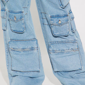 OEM Manufacturer Ladies High Waist <b>Baggy</b> Denim Jeans Trousers Custom Logo Pocket Long Wide <b>Cargo</b> <b>Pants</b> for Winter Streetwear - Product Image 3