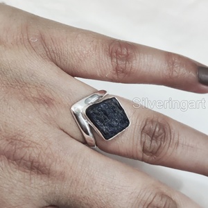 Bijoux en pierre brute bague pour femme saphir bleu brut naturel pierre précieuse septembre pierre de naissance V couronne bague en argent Sterling 925 - Product Image 4