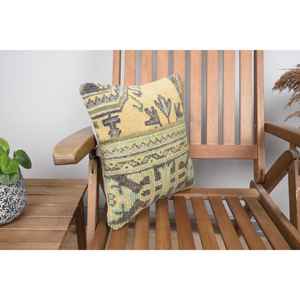 หมอนอิงขนสัตว์คิลิมสีเบจ ขนาด 14x14 นิ้ว สไตล์วินเทจหรูหรา นุ่มฟู ทอพิมพ์ลาย กันลื่น เป็นมิตรกับสิ่งแวดล้อม ถอดซักได้ ตกแต่งบ้าน - Product Image 2