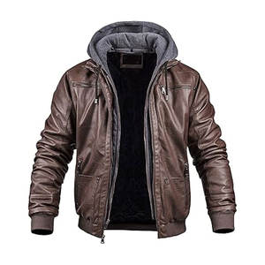 Veste Bomber de moto formelle vintage pour hommes, imperméable, coupe-vent, capuche amovible en PU, poches zippées, simili cuir, toile d'hiver - Product Image 2