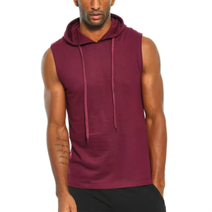 High Quality Custom Made Activewear Comfortable <b>Sleeveless</b> <b>Hoodie</b> Tank Top for Training Fitness and Gym Sports Solid Pattern - Product Image 1