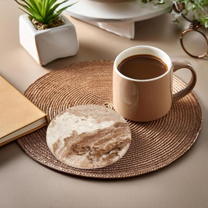 <b>Set</b> of <b>4</b> Brown <b>Marble</b> Stone Coasters <b>Round</b> Shape Decorative Coasters Handmade Coaster <b>for</b> Kitchen and <b>Dining</b> Use - Product Image 5