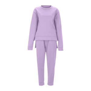 Ensemble sweatshirts et pantalons de survêtement pour femmes coupe ajustée de couleur violette ensemble de sweatshirts et pantalons de saison d'hiver à la mode - Product Image 1