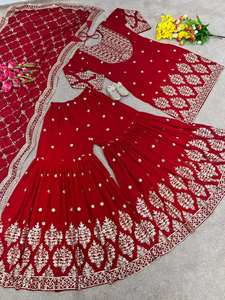 Conjunto de Kurta, Pantalón y Dupatta de Georgette Sintética para Fiesta, Vestido Tradicional Completamente Cosido con Bordado y Lentejuelas - Product Image 5