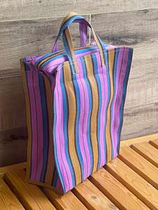 Vente en gros de sacs fourre-tout en nylon rayé recyclé (jaune vert) avec fermeture à glissière de taille moyenne, logo personnalisé, voyage, plage, shopping-pratique - Product Image 3