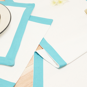 100% coton chemin de table bords solides Durable lavable Aqua bleu blanc ourlet tissu pour printemps été pour votre décoration intérieure - Product Image 2