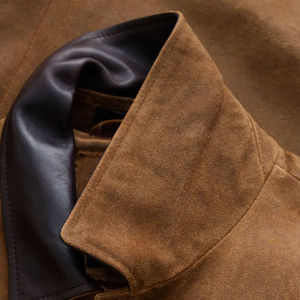 <b>Men's</b> Real Suede <b>Leather</b> Canvas <b>Trucker</b> <b>Jacket</b> Classic Motorcycle Style Fully Custom Made Front Logo - Product Image 4