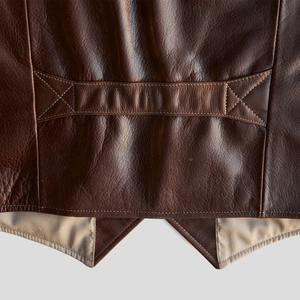 <b>Mens</b> Espresso <b>Brown</b> Leather Woolen Casual Breathable Winter Western Vest Mandarin Collar Cowboy <b>Waistcoat</b> Rancher Style - Product Image 4