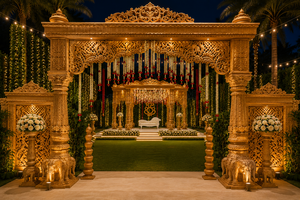 Mandap Portátil de Diseño Elegante para Bodas, con Base Cuadrada Tradicional con Forma de Elefante, Mandap de Madera para Bodas Hindúes, Instalación al Aire Libre - Product Image 5
