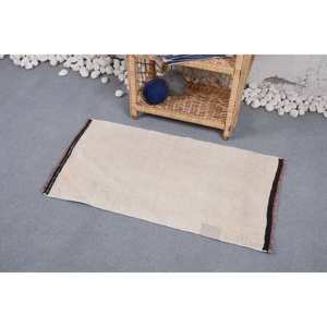 Alfombra moderna de retazos de lana Beige de 1,7x3 pies hecha a mano con patrón rectangular abstracto de área grande para dormitorio para uso en pasillo - Product Image 2