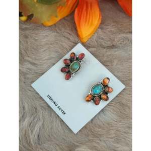 Southwest Handmade Multi Stone <b>Sterling</b> <b>Silver</b> Flower <b>Stud</b> <b>Earrings</b> - Product Image 4