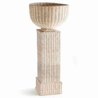 Nouveau Bol décoratif sur pied en bambou blanc vieilli, style côtier, écologique, fait main, personnalisé, du Vietnam