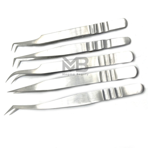 Juego especial de 5 pinzas para extensión de pestañas con acabado opaco, agarre perfecto de acero inoxidable japonés con nombre de marca personalizado - Product Image 6