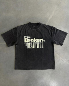 Vintage 100% Cotton <b>Men's</b> T-<b>Shirt</b> 260 Gsm Custom Heavyweight <b>Silk</b> Screen Printed Casual Crop Length Loose Fit Knitted T-<b>Shirt</b> - Product Image 3