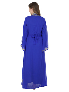 Trabajo de bordado a mano al por mayor de manga larga para Abaya musulmán mujeres vestido árabe Turquía Dubai oración islámica Georgette impacto - Product Image 2