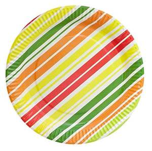 Fabricant d'assiettes en papier jetables 23cm rayures jaunes vaisselle ronde jetable naturelle écologique compostable - Product Image 1