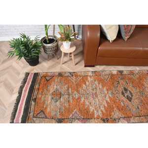 Tapis turc Herki 2,4 x 10,8 pieds, tapis en laine vintage à motifs orange - Product Image 2