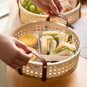 Handmade Decorative Rattan Jute <b>Serving</b> <b>Tray</b> With Bone Inlay Finishing Set of 3 <b>Rounded</b> Shape Food Server <b>Tray</b> - Product Image 3
