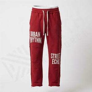 Pantalones Deportivos de Algodón Orgánico Estilo Vintage Personalizados por el Fabricante, Pantalones de Hombre de Cintura Media, Pierna Ancha, Estilo Desgastado - Product Image 1